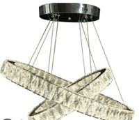 Pendul LED cu Telecomandă Galatea 100W, Ø50 cm, cu Inele, cu Cristale, Lumină Caldă/Neutră/Rece, Dimabil - AdeHouse — Finisaje și Iluminat Premium.