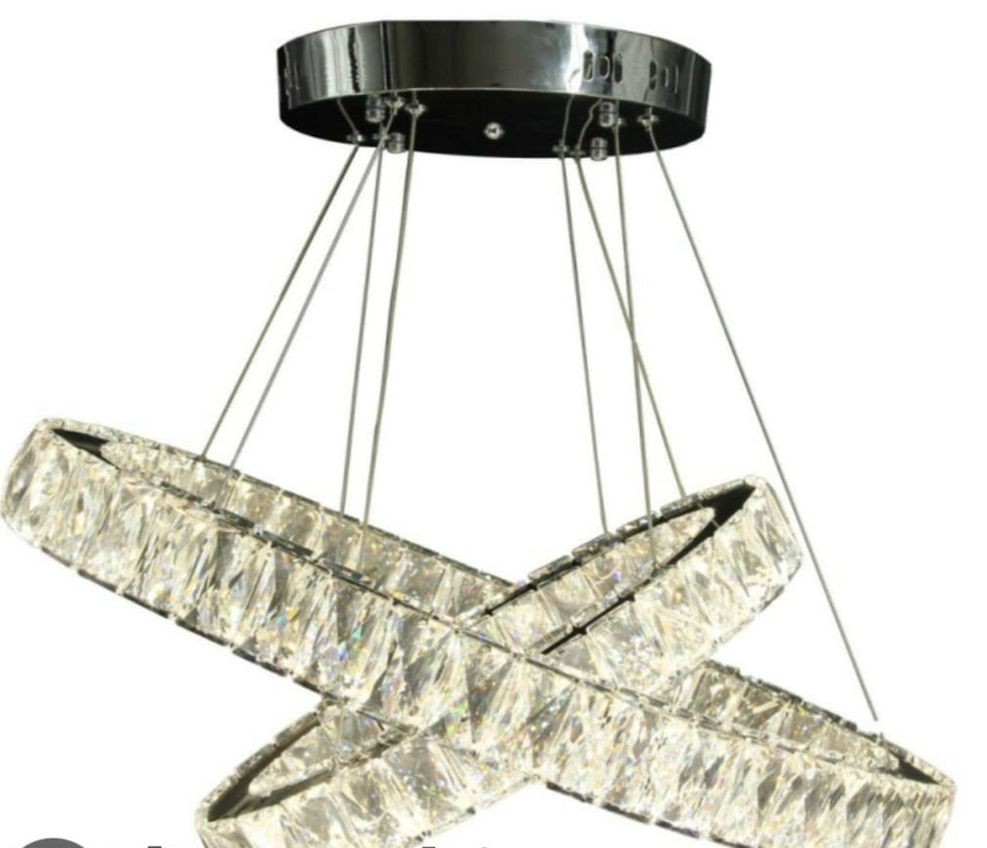 Pendul LED cu Telecomandă Galatea 100W, Ø50 cm, cu Inele, cu Cristale, Lumină Caldă/Neutră/Rece, Dimabil