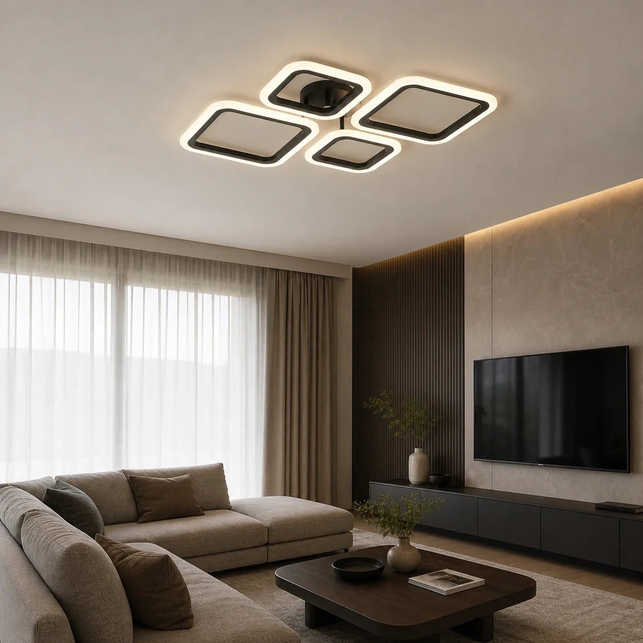 Lustră LED cu Telecomandă Fiorella, 72W, Lumină Caldă/Neutră/Rece, Negru - AdeHouse — Finisaje și Iluminat Premium.
