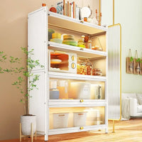 Dulap elegant pentru bucatarie, 4 rafturi, otel inoxidabil, usa cu geam cu deschidere verticala 80x32x144cm