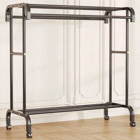 Suport dublu de umerase pentru haine, cu 1 suport de pantofi, din metal, cu raft depozitare deasupra – 50KG greutate maxima, 150x110x50cm