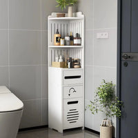 Dulap vertical pentru baie, 3 polite, 2 sertare 100x24x24 cm, alb