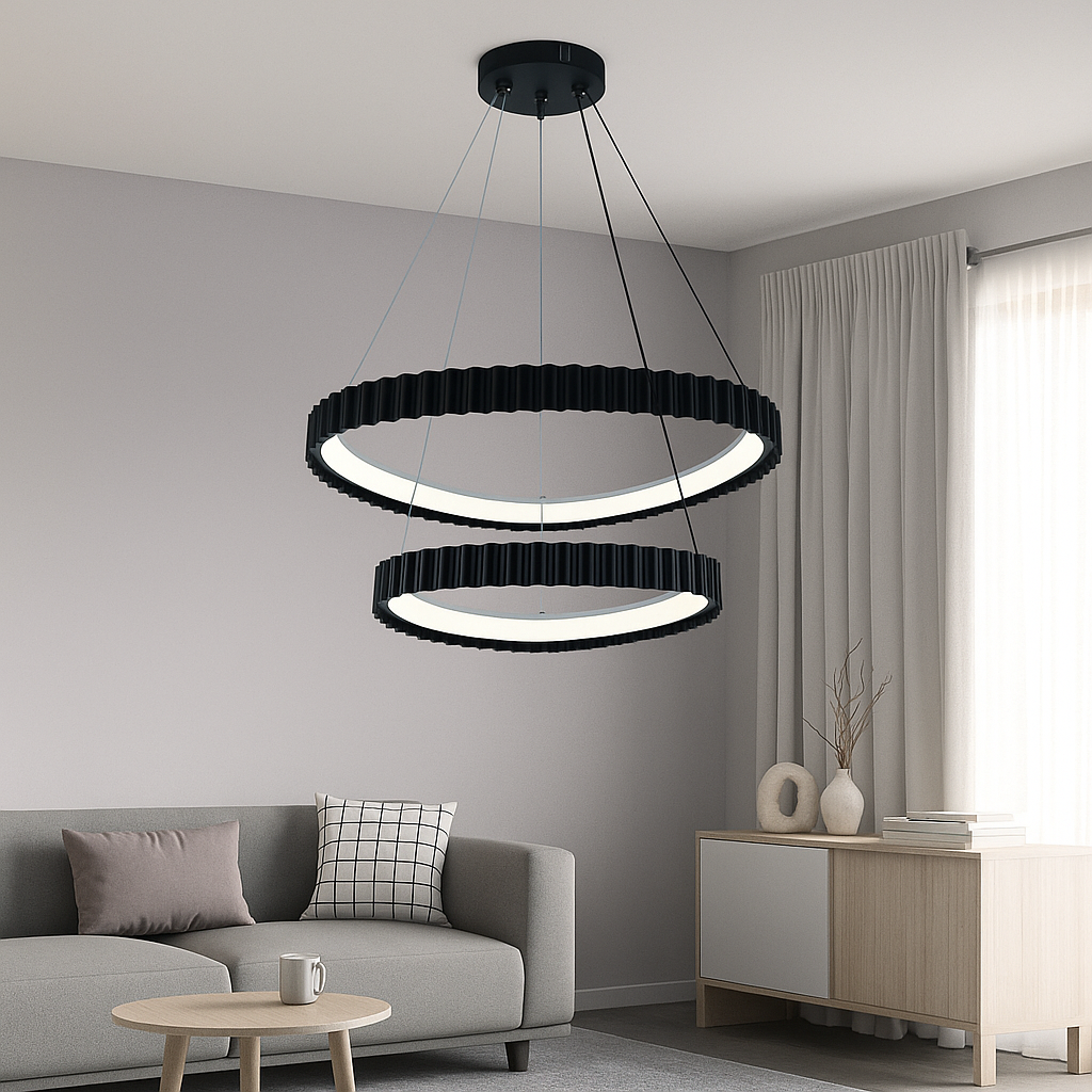 Pendul LED cu Telecomandă Fioralie 132W, Ø63 cm, Lumină Caldă/Neutră/Rece, Negru