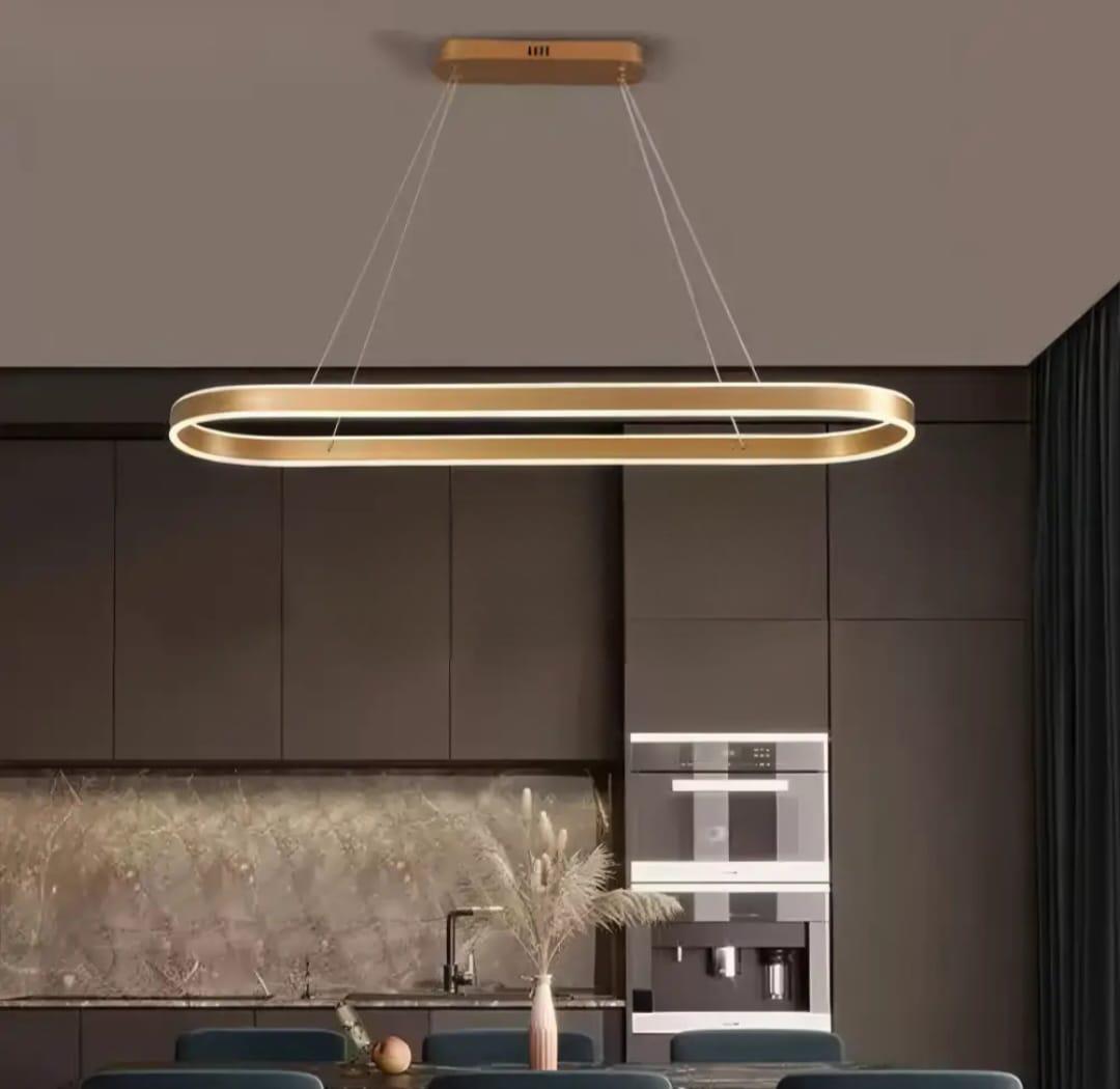 Pendul LED cu Telecomandă Gwendolyn 140W, Lumină Caldă/Neutră/Rece, Auriu/Alb