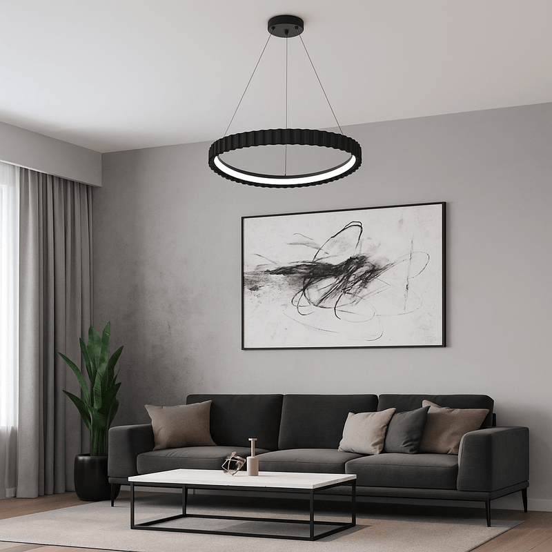 Pendul LED cu Telecomandă Ghislaine 66W, Ø53 cm, Lumină Caldă/Neutră/Rece, Negru