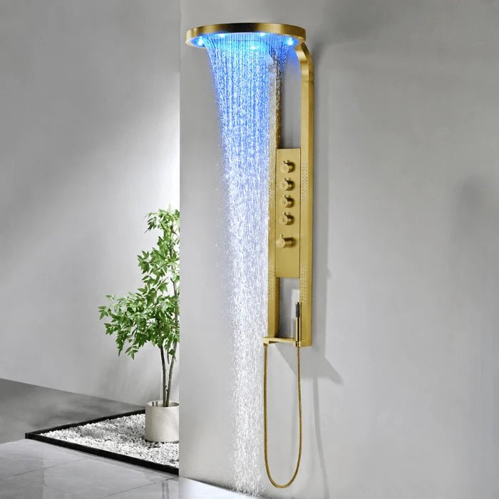 Panou de Duș Aurevia Gold cu Hidromasaj, LED, Ploaie și Cascada