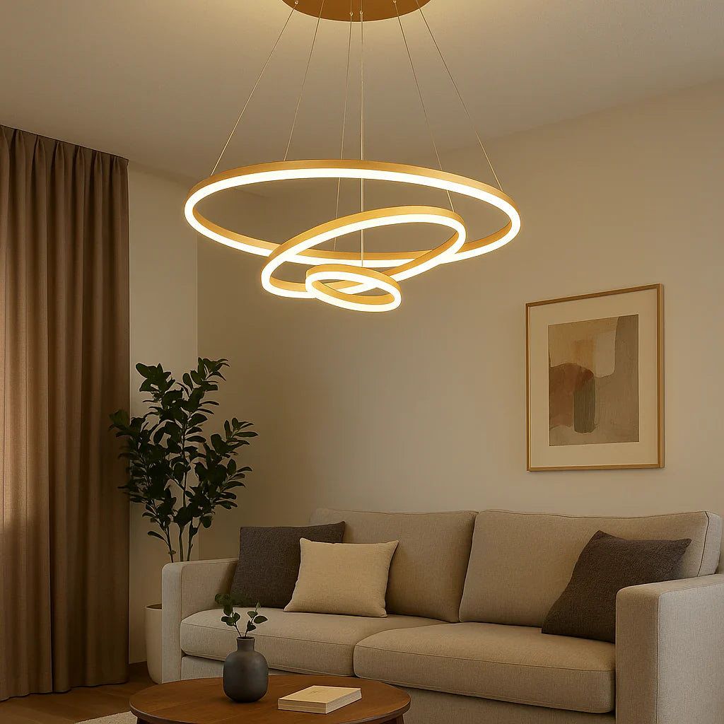 Pendul LED cu Telecomandă Rosabel 140W, Ø60 cm, cu Inele, Lumină Caldă/Neutră/Rece, Dimabil
