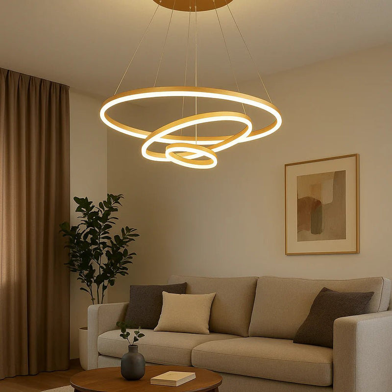 Pendul LED cu Telecomandă Rosabel 140W, Ø60 cm, cu Inele, Lumină Caldă/Neutră/Rece, Dimabil