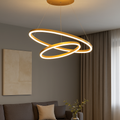 Pendul LED cu Telecomandă Delphine II 140W, Ø50 cm, cu Inele, Lumină Caldă/Neutră/Rece, Dimabil, Auriu