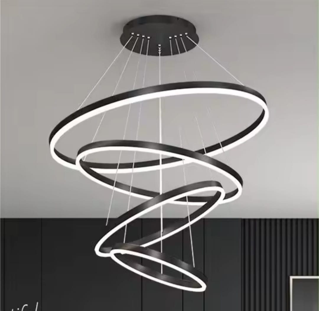 Pendul LED cu Telecomandă Rosaura, 220W, cu Inele, Lumină Caldă/Neutră/Rece, Negru - AdeHouse — Finisaje și Iluminat Premium.