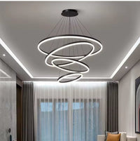 Pendul LED cu Telecomandă Rosaura, 220W, cu Inele, Lumină Caldă/Neutră/Rece, Negru - AdeHouse — Finisaje și Iluminat Premium.