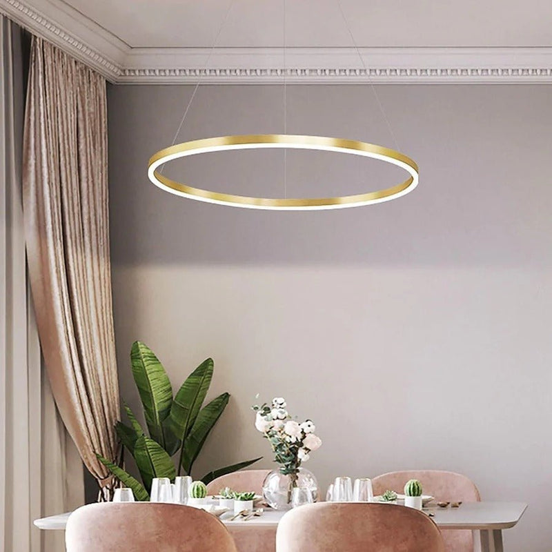 Pendul LED Aveline 68W, Ø60 cm, cu Inele, Auriu