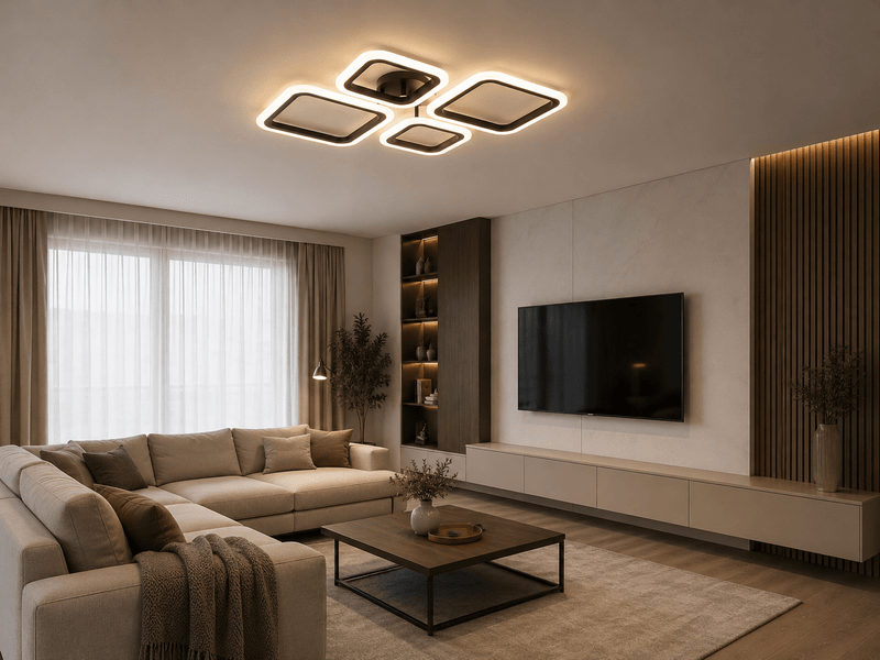 Lustră LED cu Telecomandă Fiorella, 60×44 cm, 72W, Lumină Caldă/Neutră/Rece, Negru