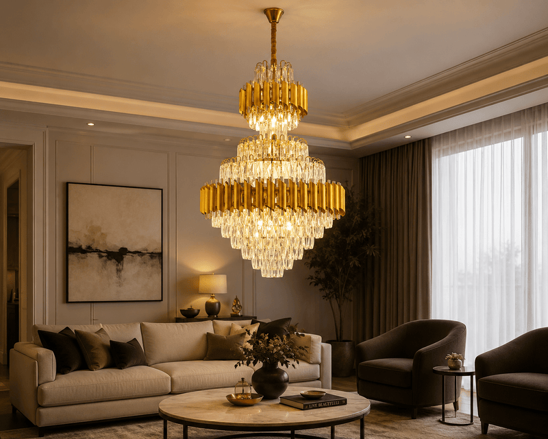 Candelabru Cristal Filomena, 60W, Ø60 cm, Auriu