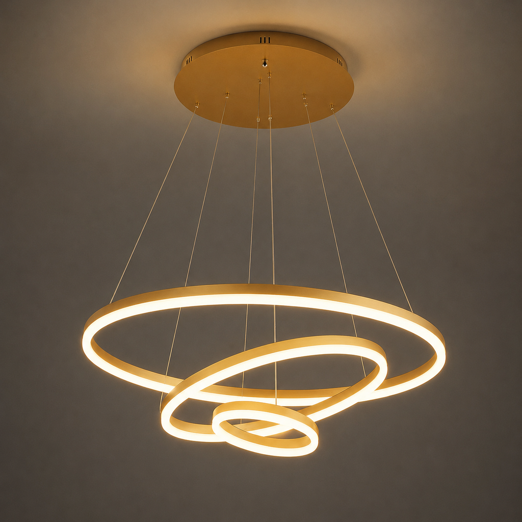 Pendul LED cu Telecomandă Rosabel 140W, Ø60 cm, cu Inele, Lumină Caldă/Neutră/Rece, Dimabil