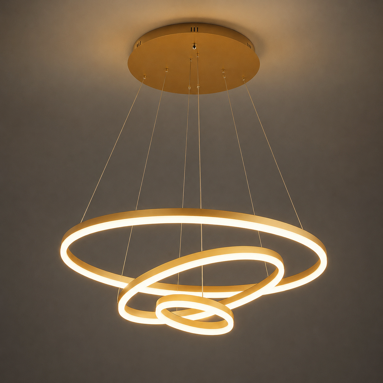 Pendul LED cu Telecomandă Rosabel 140W, Ø60 cm, cu Inele, Lumină Caldă/Neutră/Rece, Dimabil