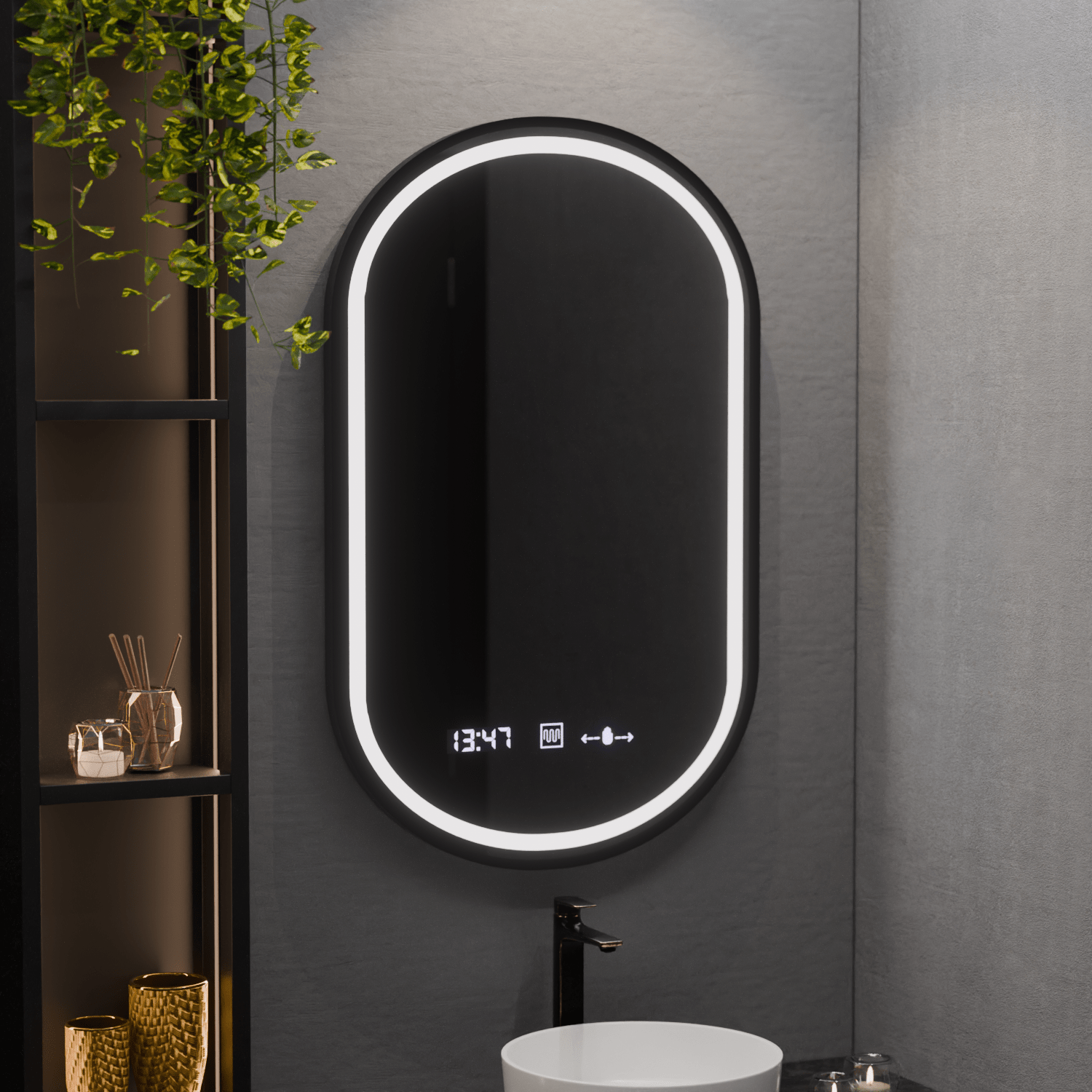 Oglindă LED Baie cu Dezaburire Berengaria, Buton Touch, Ceas - AdeHouse — Finisaje și Iluminat Premium.