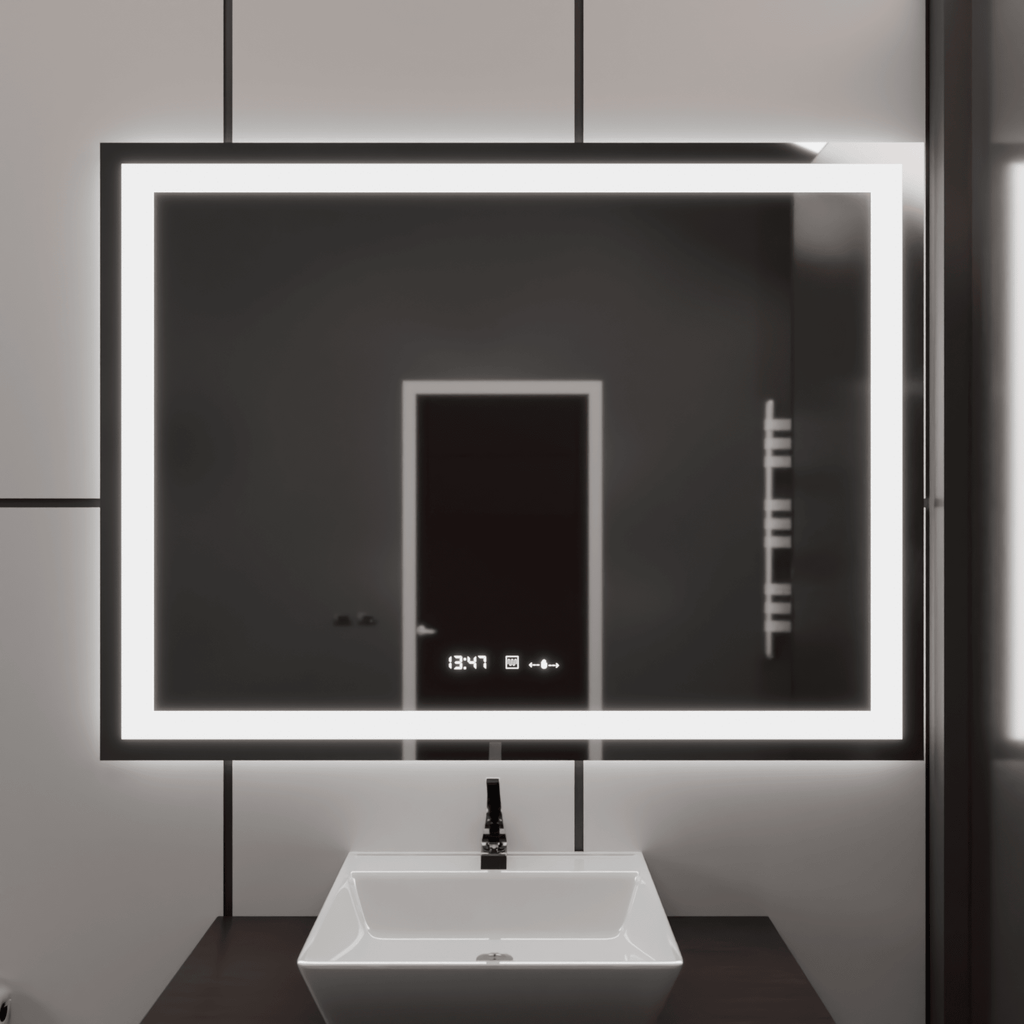 Oglindă LED Baie cu Dezaburire Odessa, Buton Touch, Ceas - AdeHouse — Finisaje și Iluminat Premium.