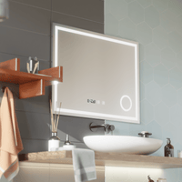 Oglindă LED Baie cu Dezaburire Katarina II, Buton Touch, Ceas - AdeHouse — Finisaje și Iluminat Premium.