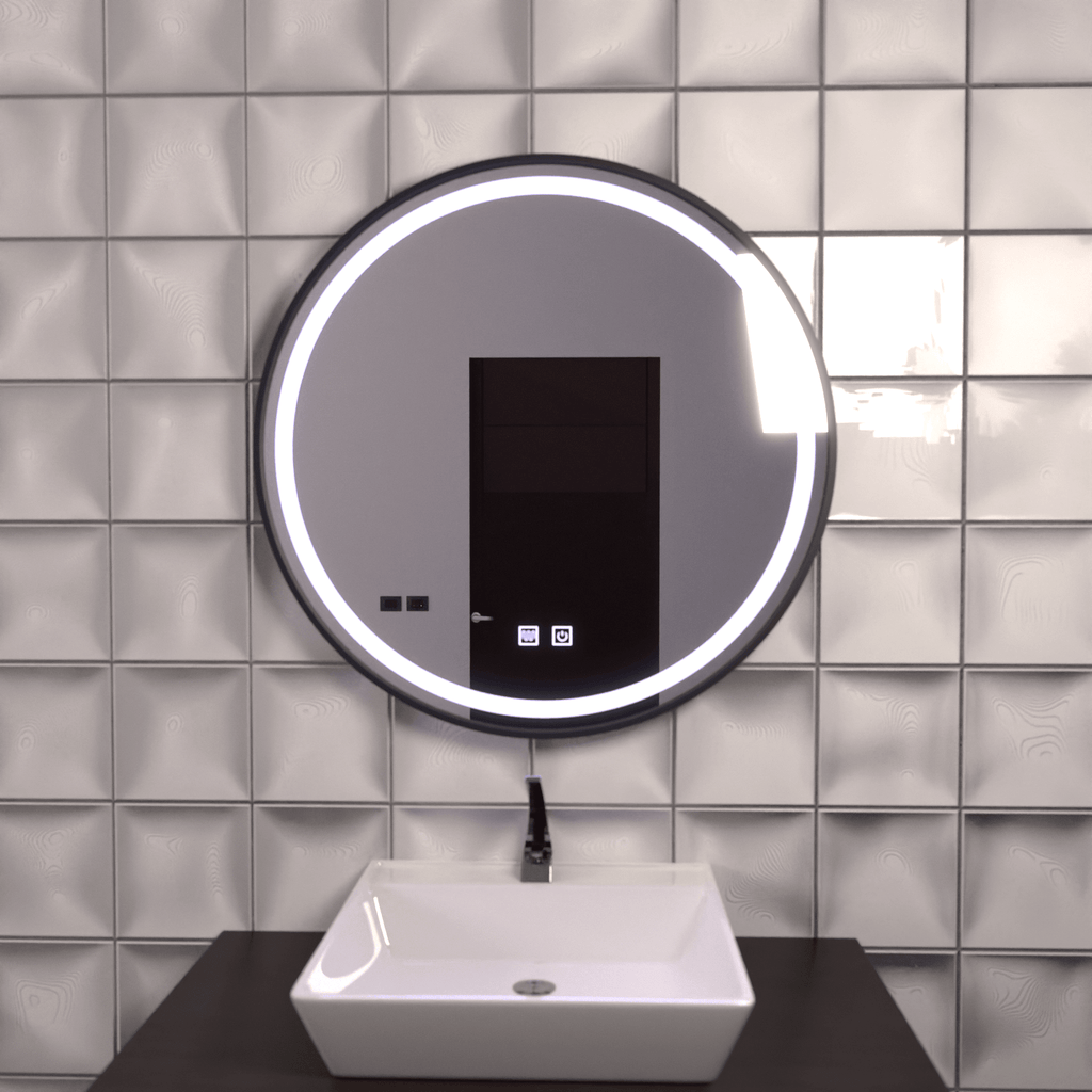 Oglindă LED Baie cu Dezaburire Igenia, Buton Touch - AdeHouse — Finisaje și Iluminat Premium.