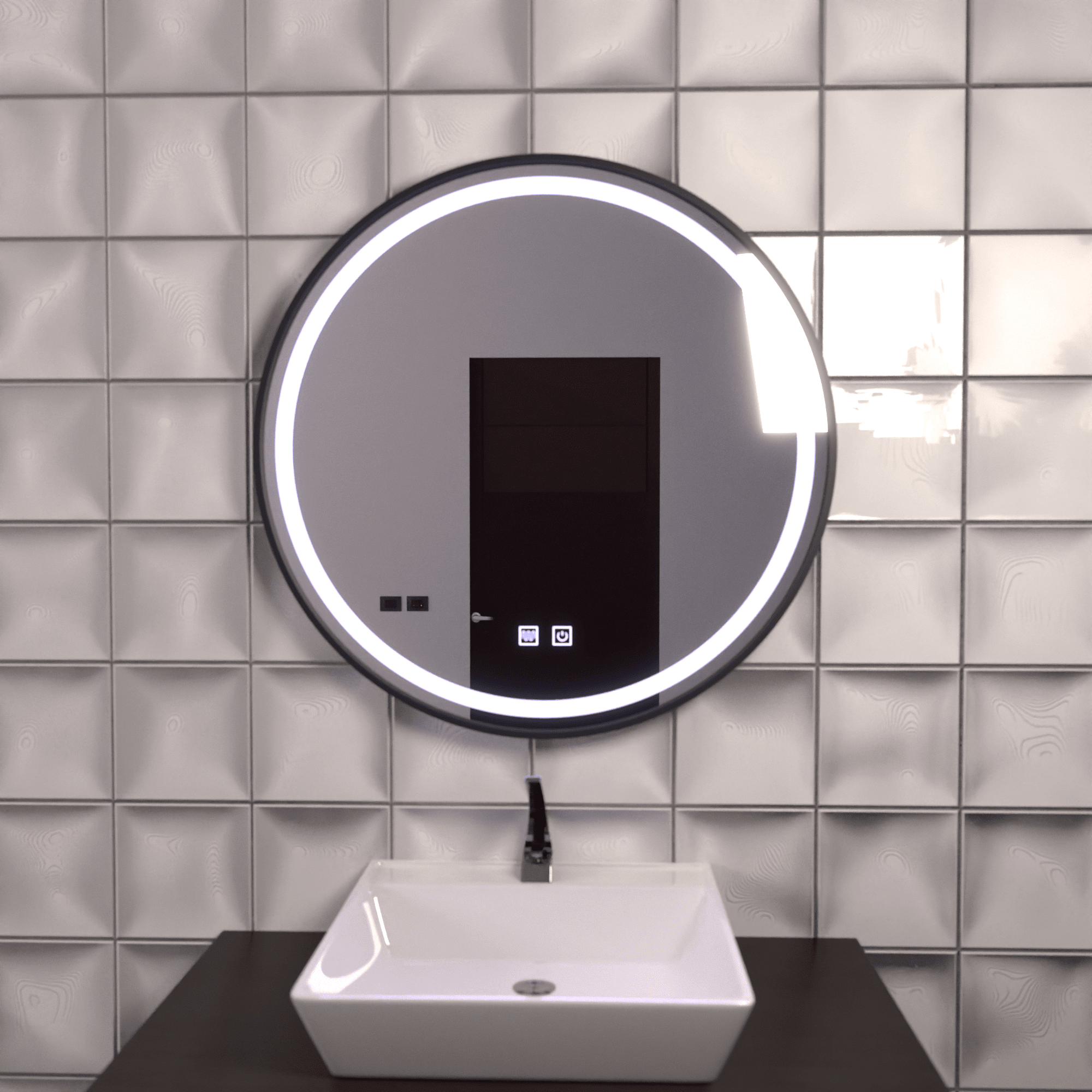 Oglindă LED Baie cu Dezaburire Igenia, Buton Touch - AdeHouse — Finisaje și Iluminat Premium.