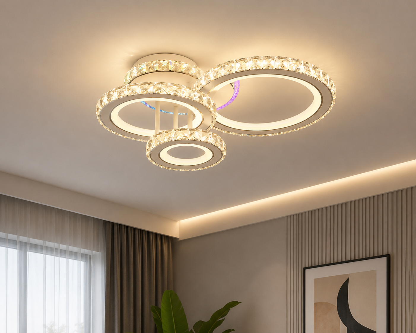 Lustră LED cu Telecomandă Zephyrine 134W, Lumină Caldă/Neutră/Rece, Dimabilă