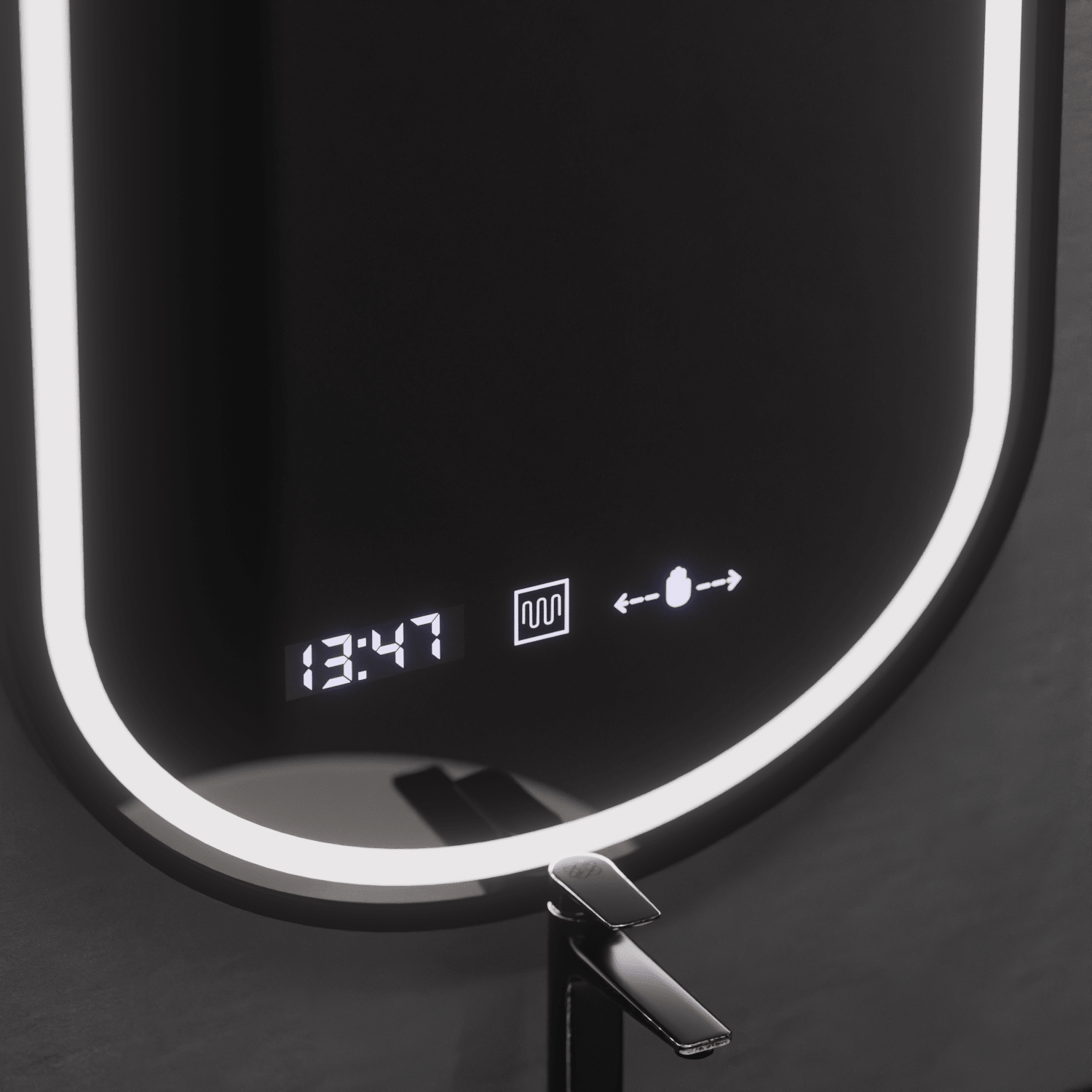 Oglindă LED Baie cu Dezaburire Berengaria, Buton Touch, Ceas - AdeHouse — Finisaje și Iluminat Premium.