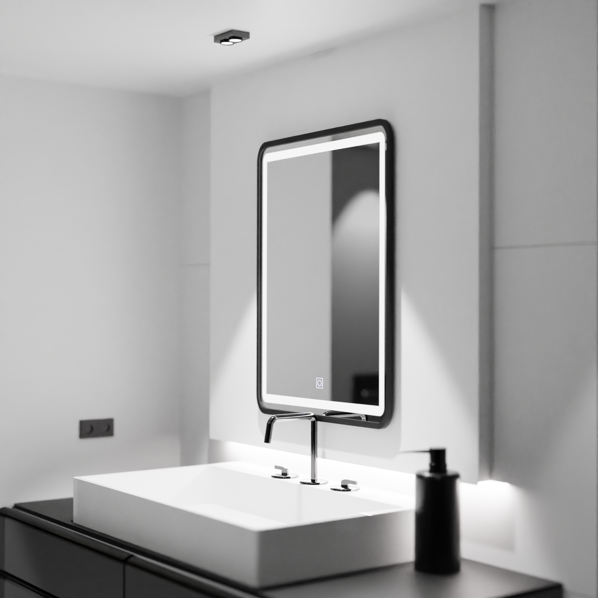 Oglindă LED Baie Amberly II, Buton Touch, Dimabilă