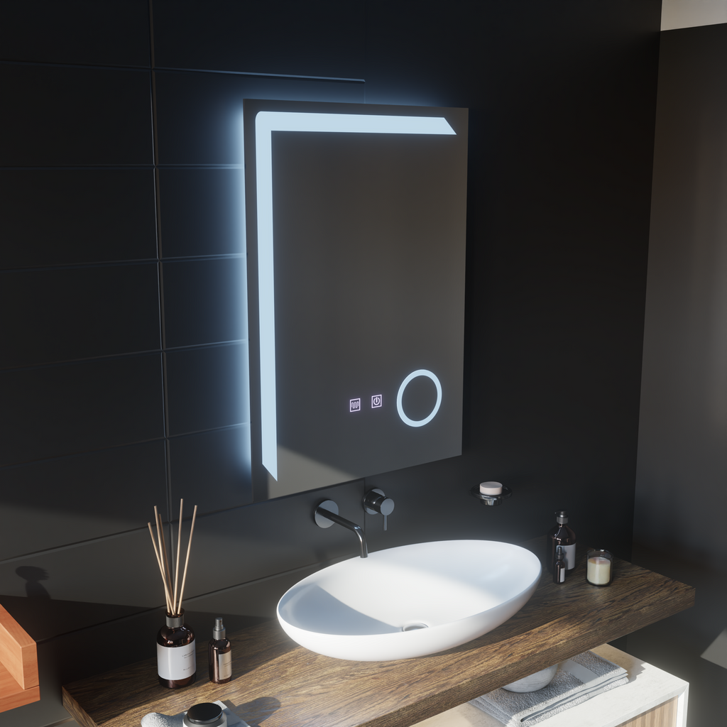 Oglindă LED Baie cu Dezaburire Novalie II, Buton Touch, Dimabilă