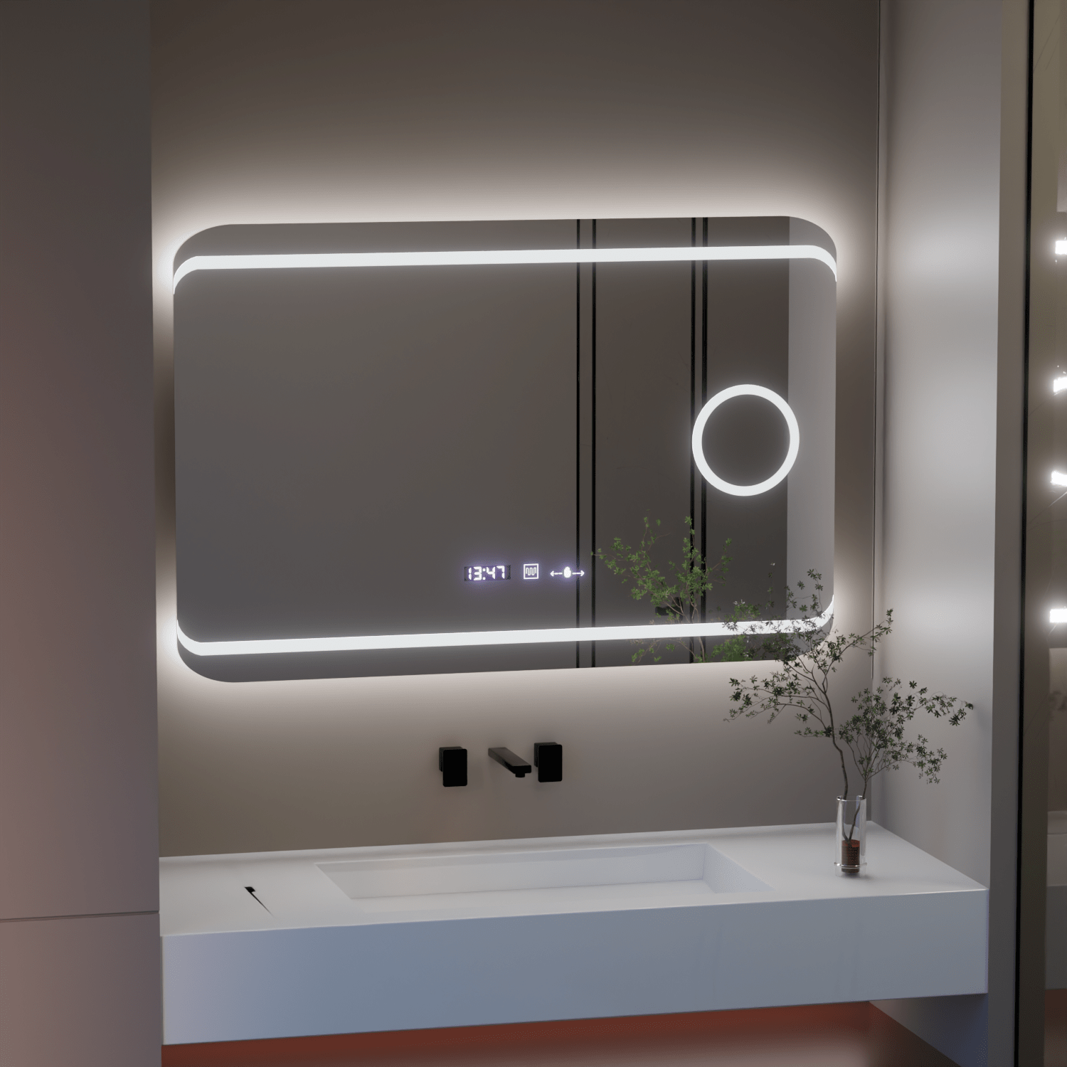 Oglindă LED Baie cu Dezaburire Saveriana, Ceas - AdeHouse — Finisaje și Iluminat Premium.