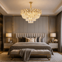 Candelabru Cristal Gwendolen, Ø40 cm, Auriu - AdeHouse — Finisaje și Iluminat Premium.