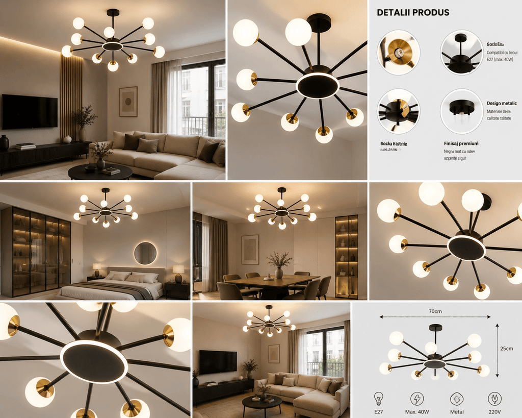 Lustră LED cu Telecomandă Rufina, 120W, Negru - AdeHouse — Finisaje și Iluminat Premium.