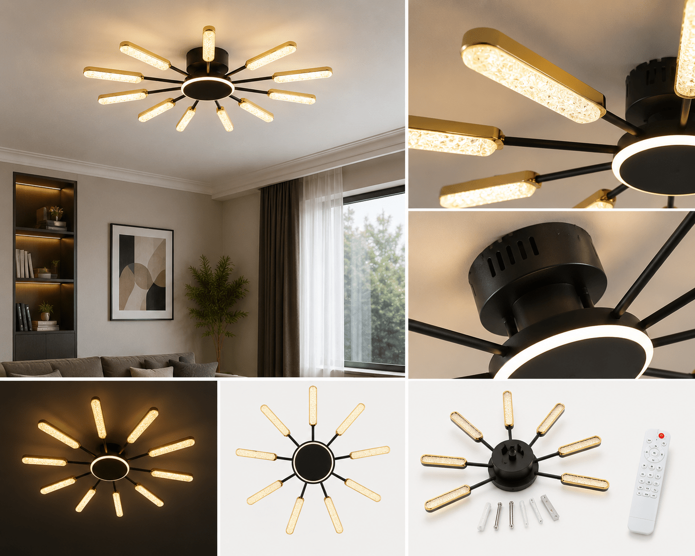 Lustră LED cu Telecomandă Guglielma, 2W, Lumină Caldă/Neutră/Rece, Negru - AdeHouse — Finisaje și Iluminat Premium.