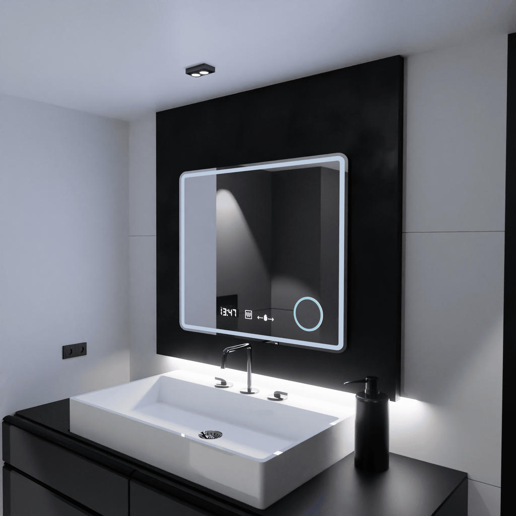 Oglindă LED Baie cu Dezaburire Tomasilda, Ceas - AdeHouse — Finisaje și Iluminat Premium.