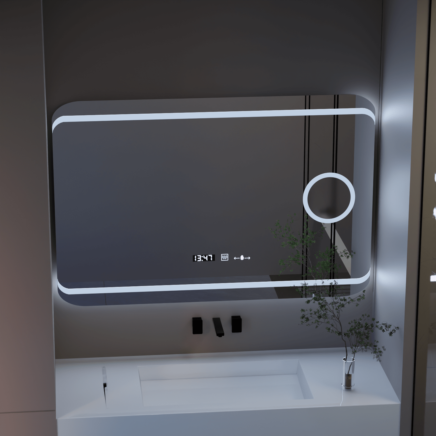 Oglindă LED Baie cu Dezaburire Vittorella, Ceas - AdeHouse — Finisaje și Iluminat Premium.
