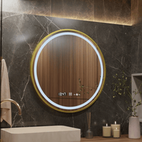 Oglindă LED Baie cu Dezaburire Sidonia II, Ceas, Dimabilă, Ramă Auriu - AdeHouse — Finisaje și Iluminat Premium.