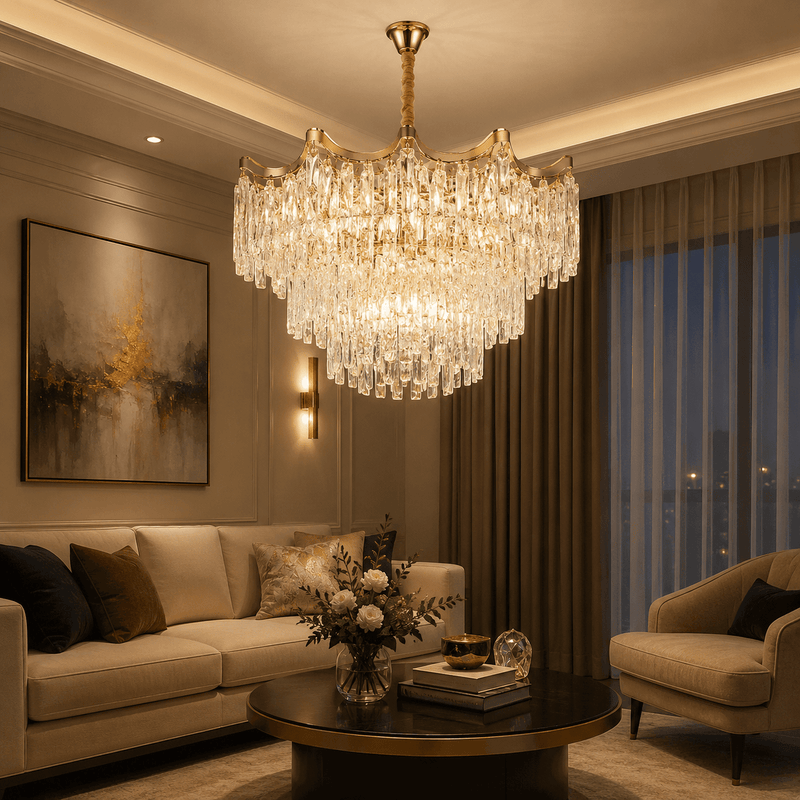 Candelabru Cristal Henrietta, Ø39 cm, Auriu