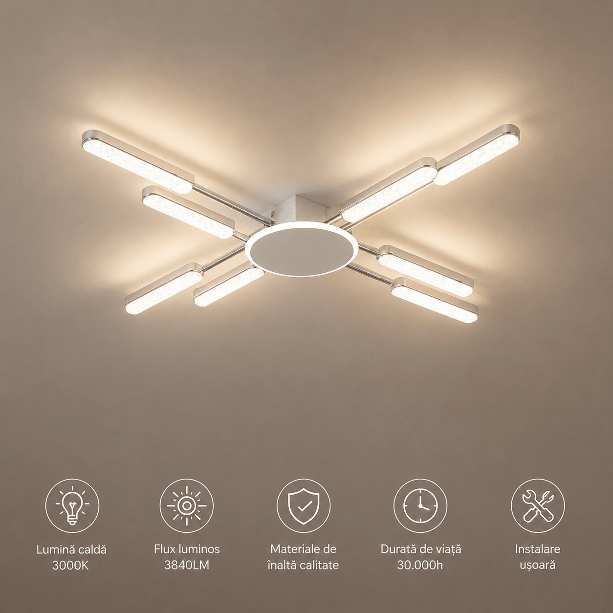 Lustră LED cu Telecomandă Ildegarda, 2W, Lumină Caldă/Neutră/Rece, Crom - AdeHouse — Finisaje și Iluminat Premium.