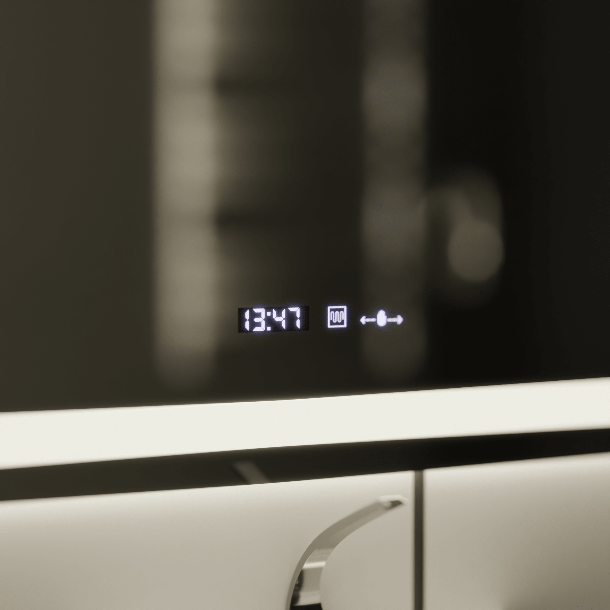 Oglindă LED Baie cu Dezaburire Odessa, Buton Touch, Ceas - AdeHouse — Finisaje și Iluminat Premium.
