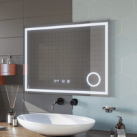 Oglindă LED Baie cu Dezaburire Katarina II, Buton Touch, Ceas - AdeHouse — Finisaje și Iluminat Premium.