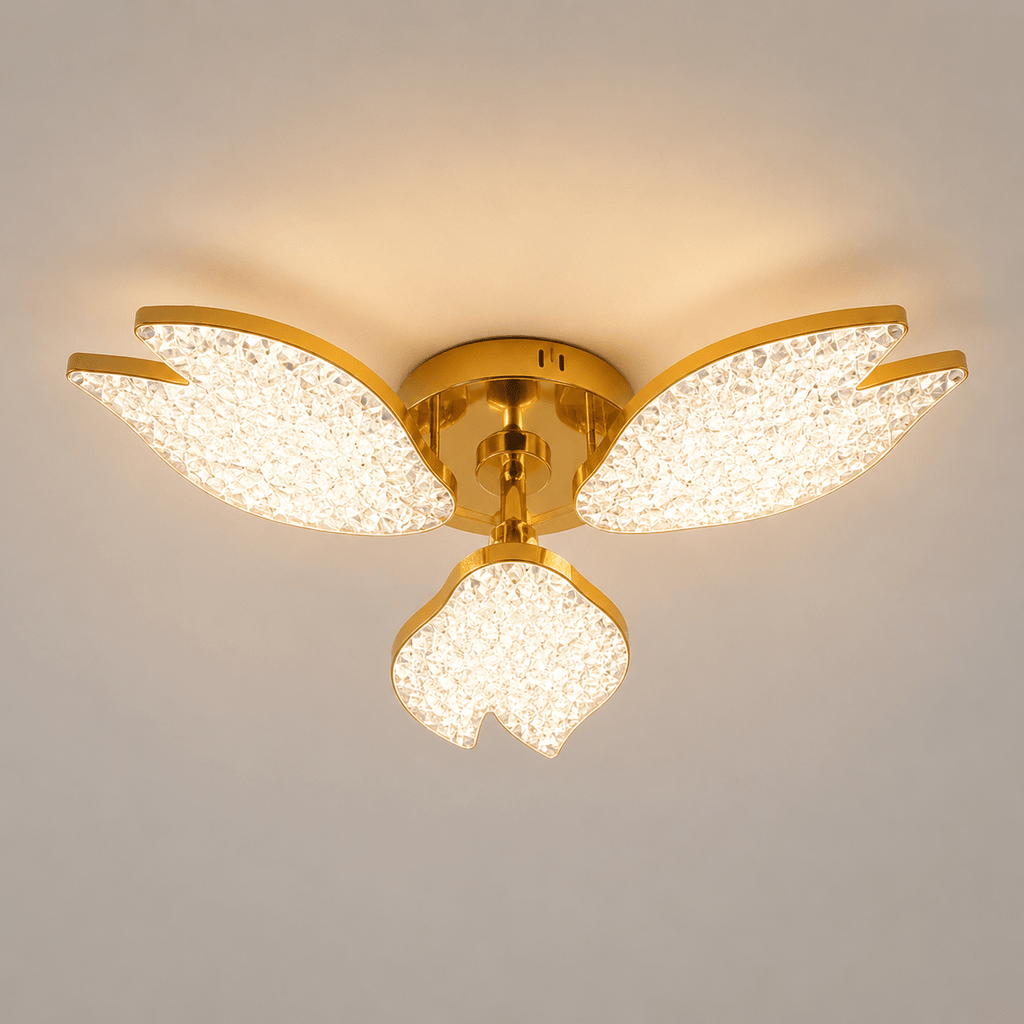 Lustră LED cu Telecomandă Prisca, 60W, Ø54 cm, cu Cristale, Lumină Caldă/Neutră/Rece, Dimabilă, Auriu - AdeHouse — Finisaje și Iluminat Premium.