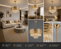 Candelabru Cristal Elysia, Ø50 cm, cu Telecomandă, Dimabil, Auriu - AdeHouse — Finisaje și Iluminat Premium.