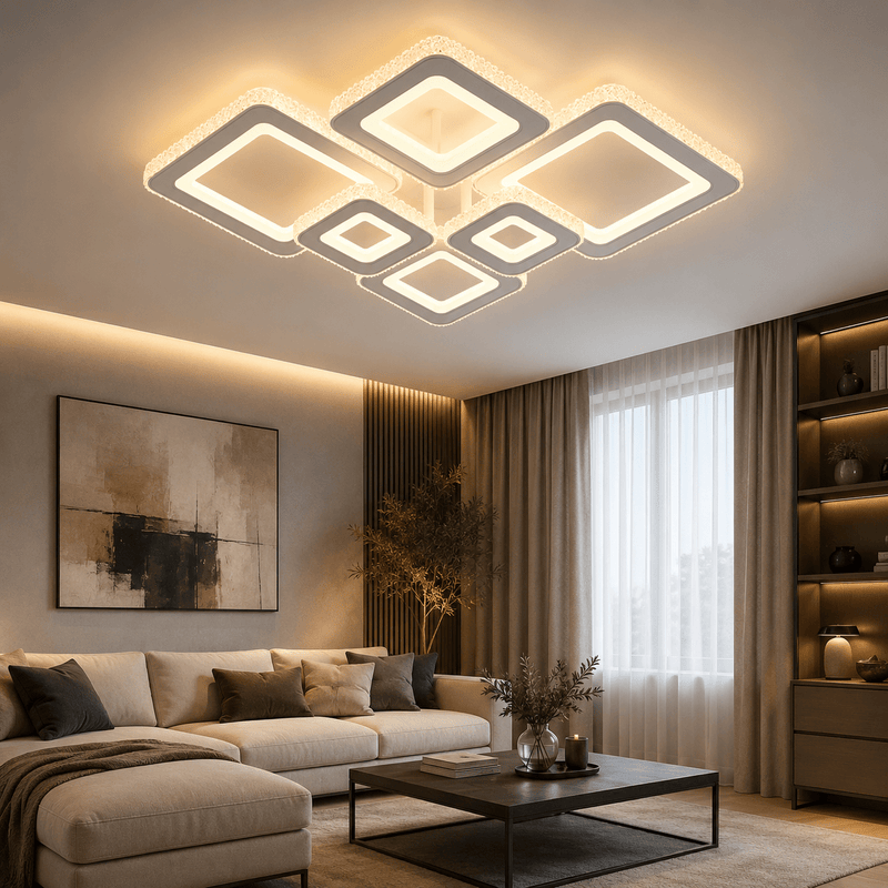 Lustră LED cu Telecomandă Rosalind 240W, 73×51 cm, Dimabilă, Alb/Crom