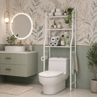 Suport depozitare peste toaleta, 3 polite, cadru metalic alb, organizator baie modern, 150 x 50 x 23 cm