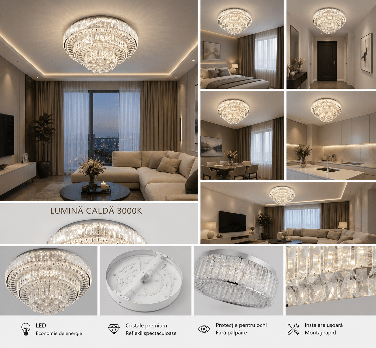 Lustră LED cu Telecomandă Bellamira, 144W, Lumină Caldă/Neutră/Rece - AdeHouse — Finisaje și Iluminat Premium.