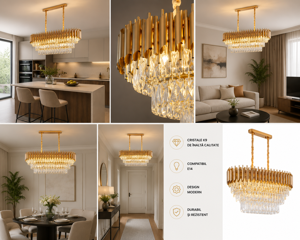Candelabru Cristal Sanchia 60W, Auriu