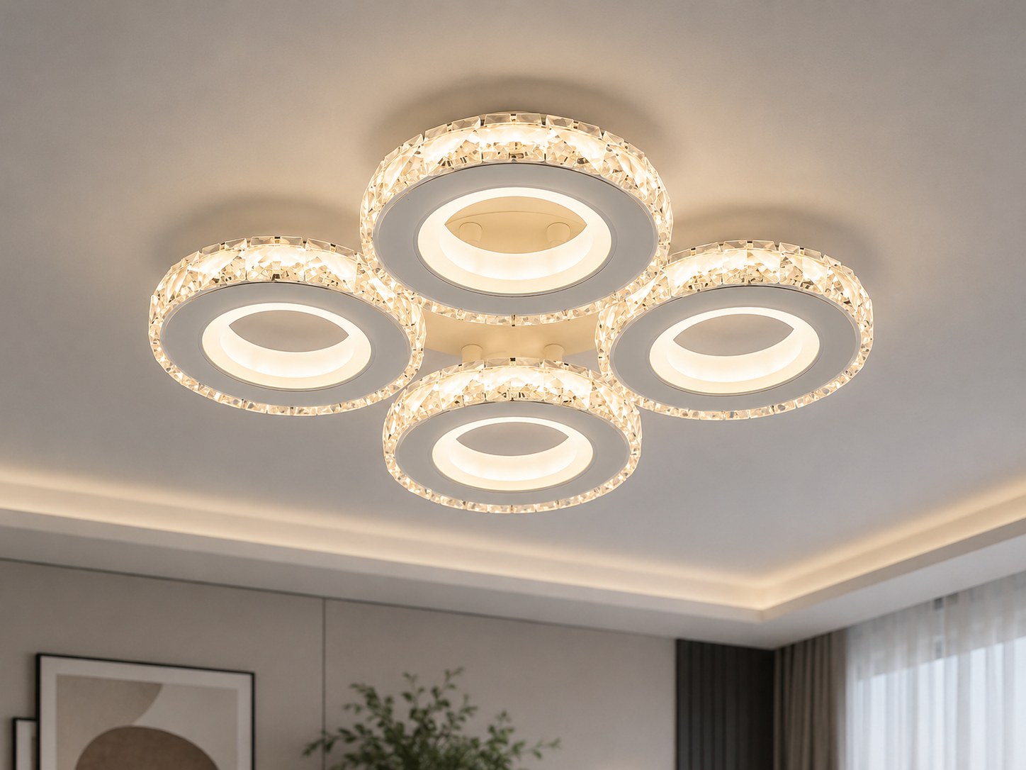 Lustră LED cu Telecomandă Seraphina 96W, Lumină Caldă/Neutră/Rece, Dimabilă, Alb/Crom