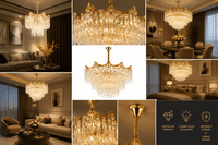 Candelabru Cristal Henrietta, Ø39 cm, Auriu - AdeHouse — Finisaje și Iluminat Premium.