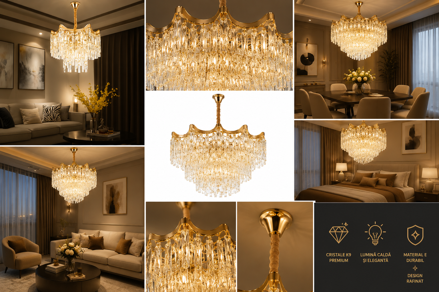 Candelabru Cristal Henrietta, Ø39 cm, Auriu