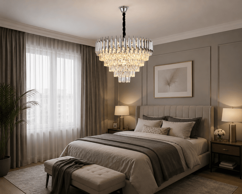 Candelabru Cristal Mafalda 60W, Ø50 cm, Crom